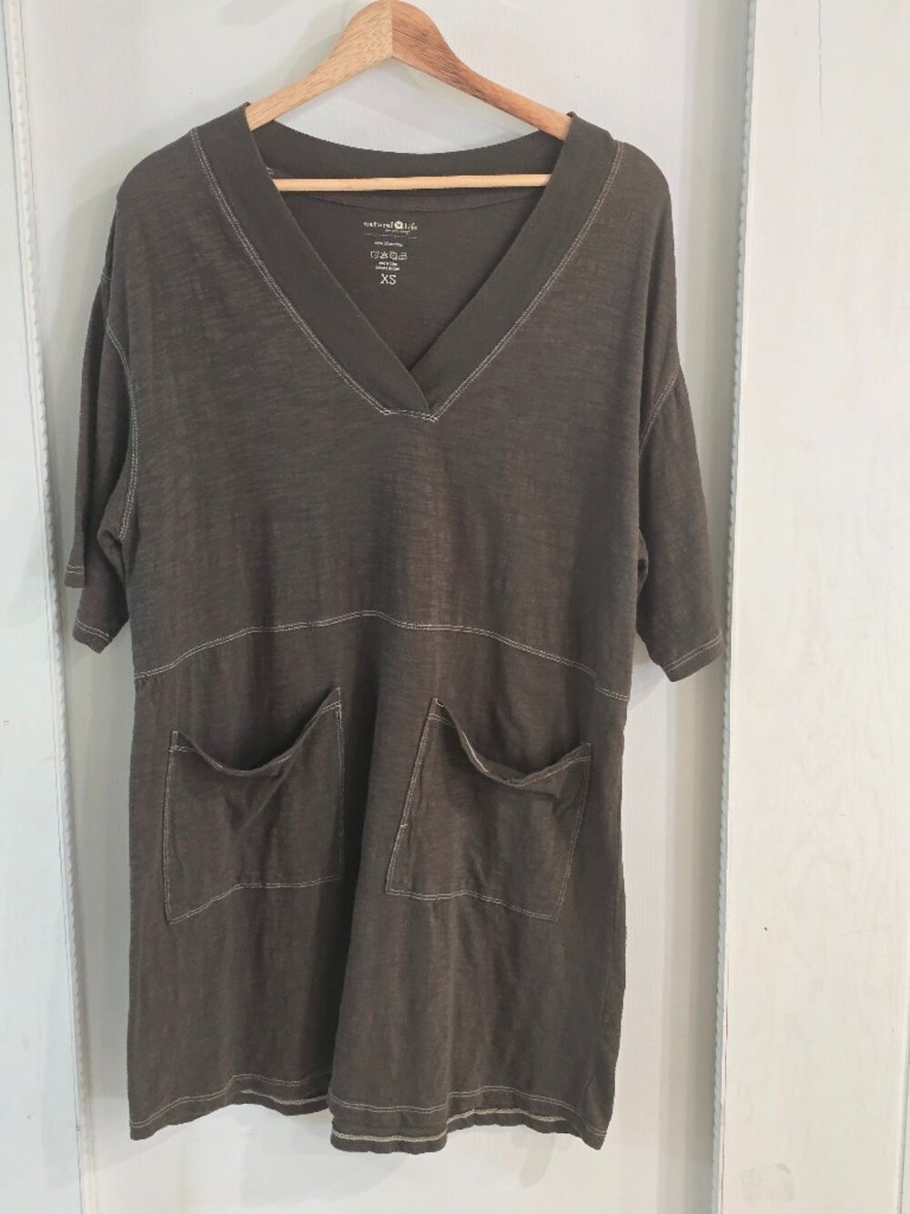 Natural Life Charlie Cotton V-Neck Mini Dress Charcoal Sz XS